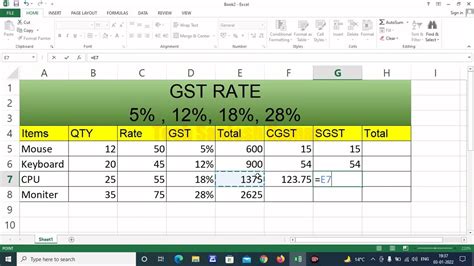 how to do gst formula in excel