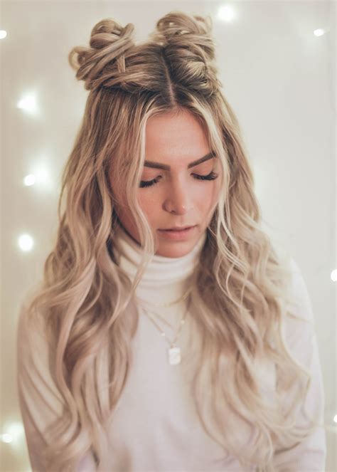  79 Stylish And Chic How To Do Half Up Half Down Space Buns With Short Hair Hairstyles Inspiration