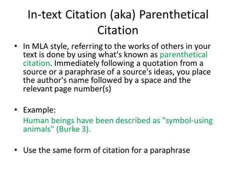 how to do in text citations for paraphrasing mla