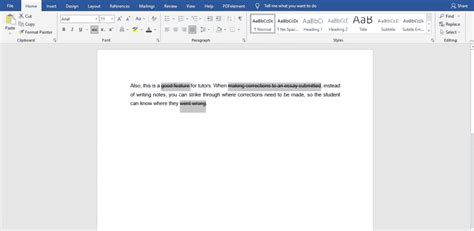 how to do line through text in word