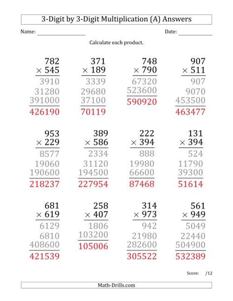how to do long multiplication with 3 digits