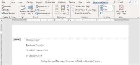 how to do mla format header on word