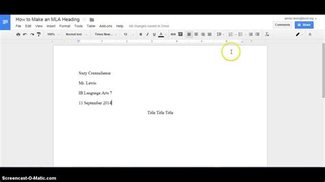 how to do mla headers on google docs
