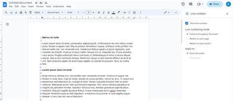 how to do numbered lines in google docs