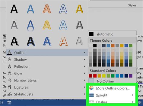 how to do outline text in word