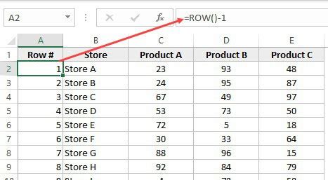 how to do row count formula in excel