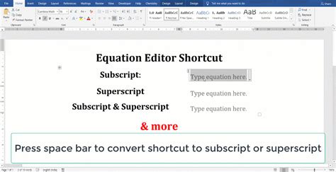 how to do subscript in word equation