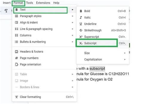 how to do subscript shortcut in google docs