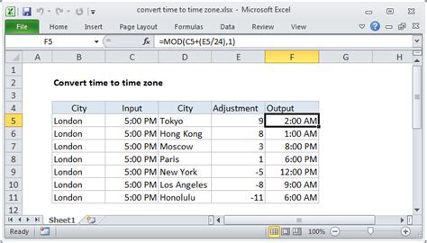 how to do timezone conversion in excel
