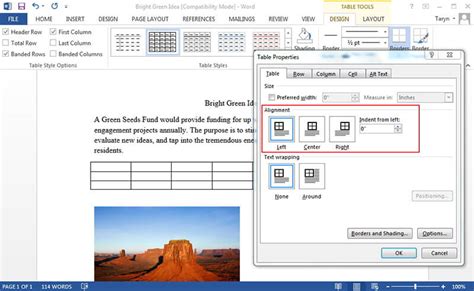 how to do vertical alignment in word table