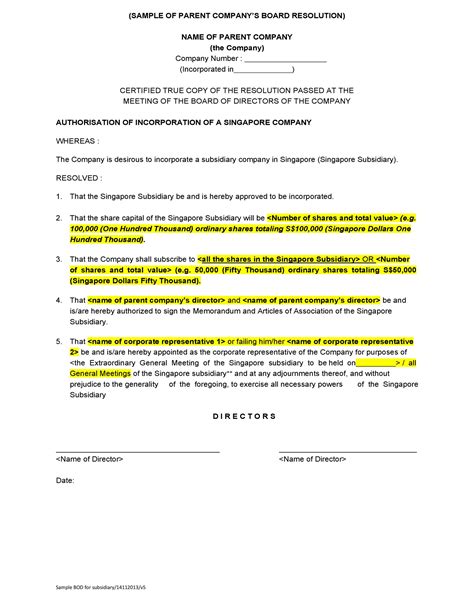 how to draft a board resolution template