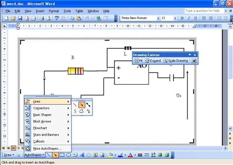 how to draw a circuit diagram using microsoft word