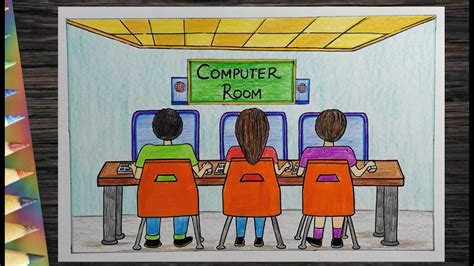 how to draw a computer lab step by step