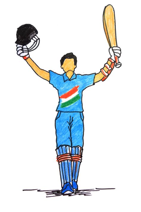 Cricket Player Scene Colored Pencils Drawing Cricket