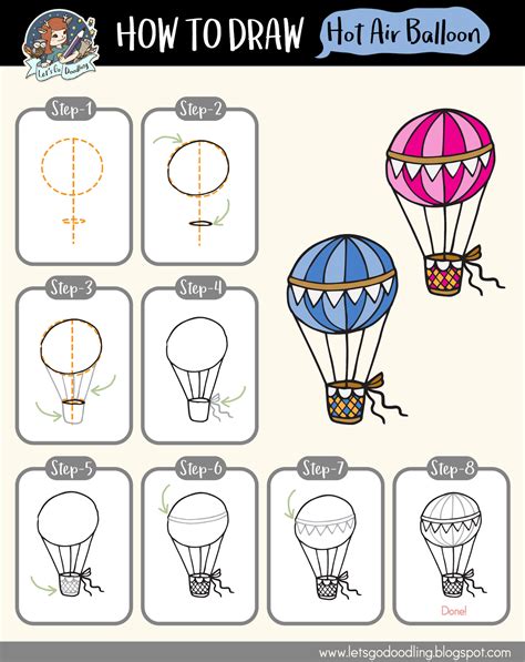 how to draw a hot air balloon step by step