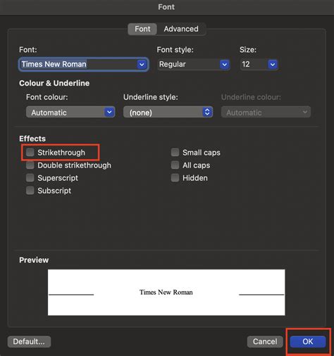 how to draw a line through text in word on mac