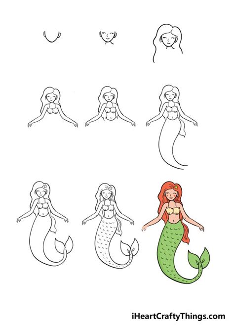 How to Draw Mermaid Ariel Cute and Easy step by step