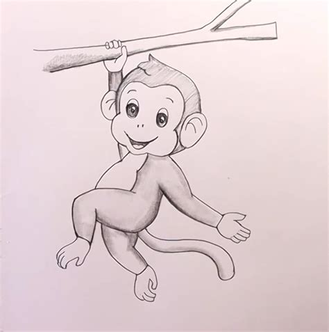how to draw a monkey on a tree with pencil