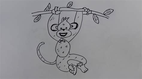 how to draw a realistic monkey hanging from a tree step by step