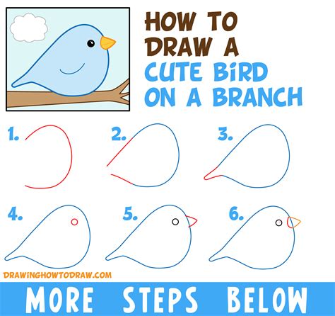 how to draw a simple bird on a branch