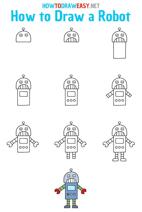 how to draw a simple robot step by step