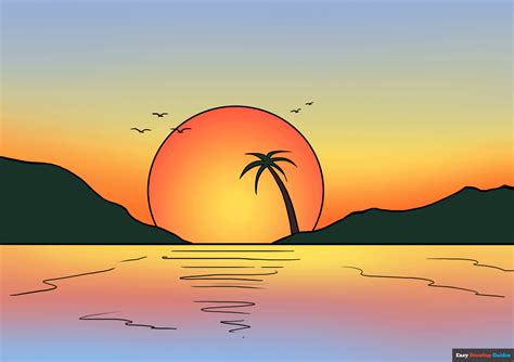 how to draw a sunset over the ocean