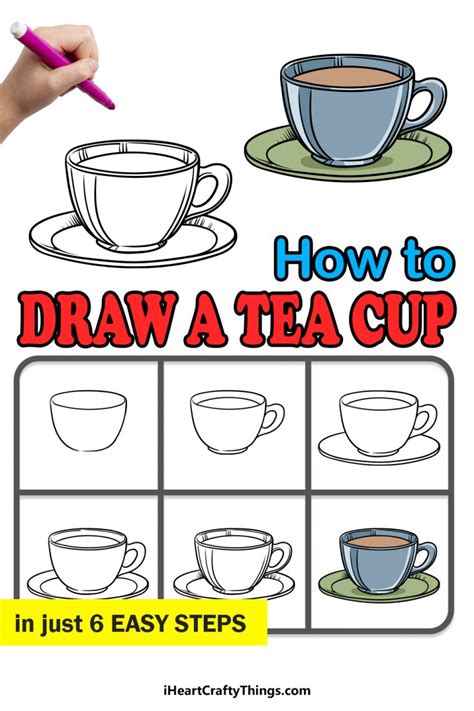 Big Tea Cup. Drawing Tutorial. Stock Vector Illustration