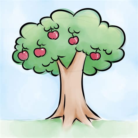How TO Draw Scenery OF apple tree/apple tree drawing easy