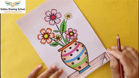 Easy and simple flower Pot drawing How to draw flower