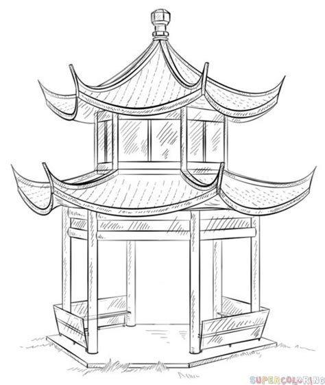 Outline Style Traditional Chinese Building Stock Vector