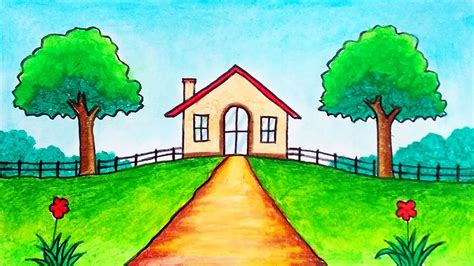 How to draw Scenery, house & Mountain, draw for beginners