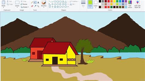 How to Draw a easy scenery in Ms Paint for Kids YouTube