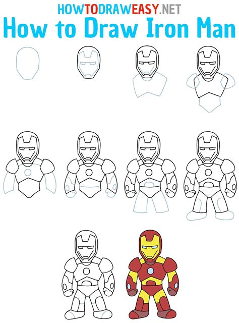 How to draw Ironman Easy stepbystep drawing tutorial