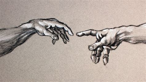 Study of hands from The Creation of Adam with brush pen