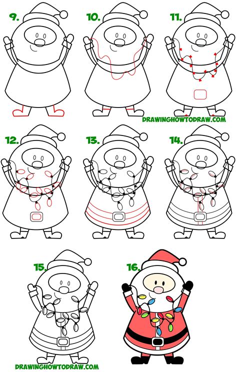 How to Draw Santa Claus Holding Christmas Lights Easy Step