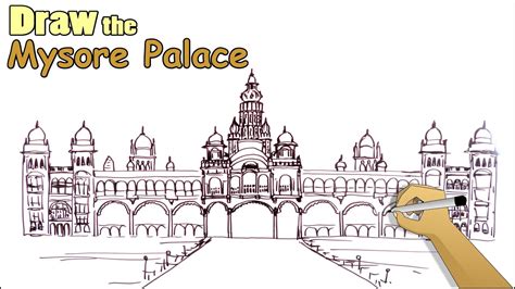 Sketch Of The Royal Mysore Palace Outline Editable Vector