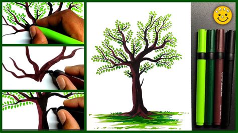 how to draw neem tree easy with pencil