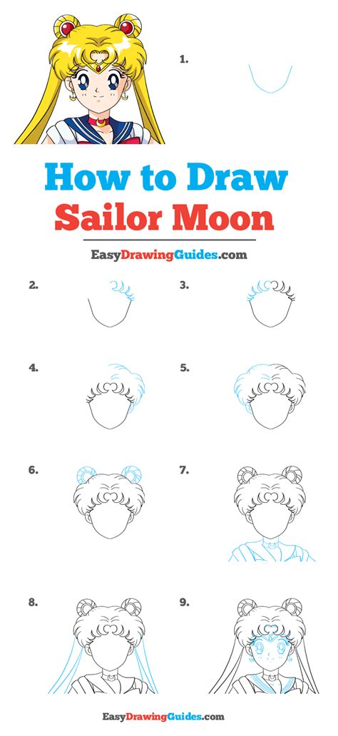 How to Draw Sailor Moon printable step by step drawing