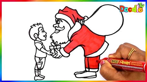 How to Draw Santa Claus and Christmas Tree With Gift Step