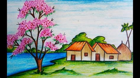 How To Draw Scenery of Spring Season step by step YouTube