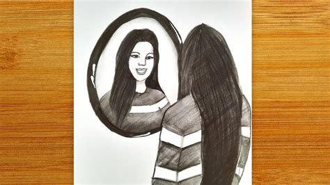 A drawing I did of a girl looking in a mirror 💕 drawing 