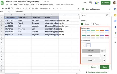how to draw table in google sheets