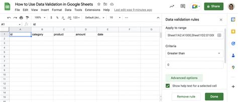 how to edit data validation in google sheets