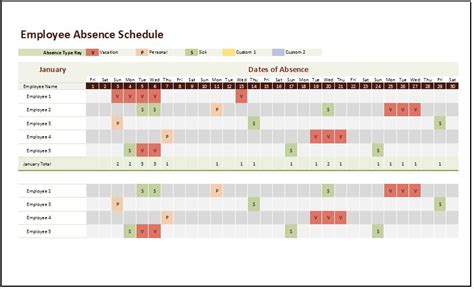 how to edit employee absence schedule in excel