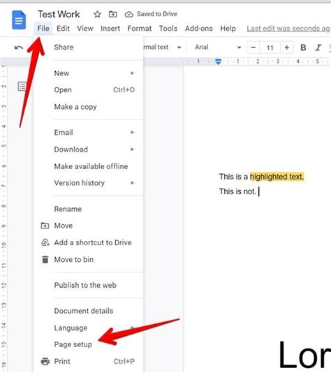 how to edit page setup in google docs