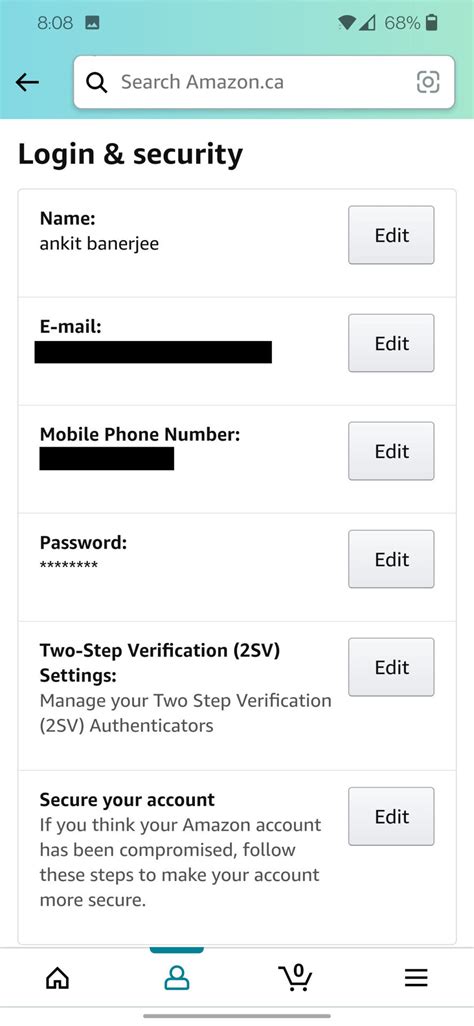 how to edit phone number on amazon app