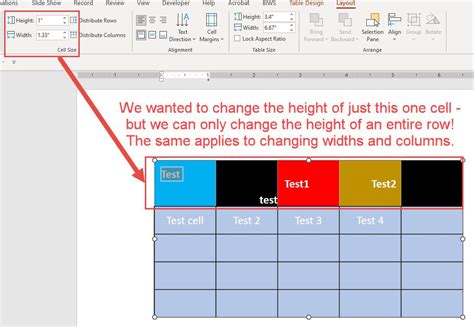 how to edit table row height in powerpoint