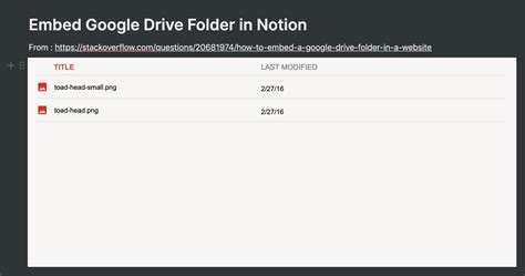 how to embed google drive folder in notion