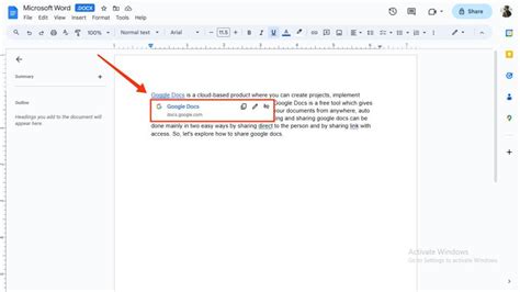 how to embed hyperlink in docs