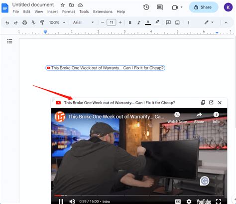 how to embed youtube video into google docs